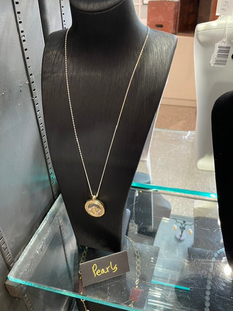 Gold Pearl Circle Pendant Necklace by Bill Stonebreaker