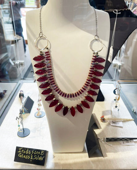 Irredescent Glass and Silver Necklace by Bill Stonebreaker