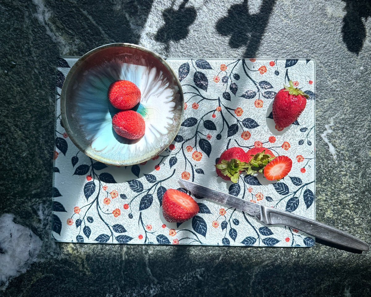 Cherry Blossom Glass Cutting Board by Printify
