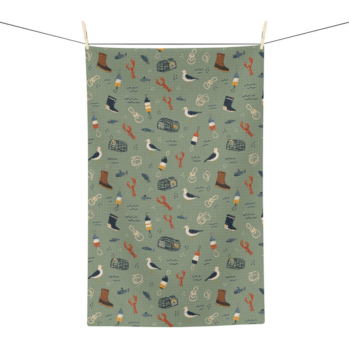 Maine Lobster & Boot Microfiber Tea Towel — Coastal Kitchen Decor by Maine Pottery Co.