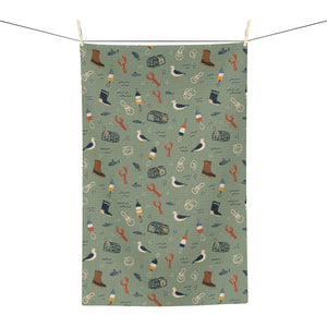 Maine Lobster & Boot Microfiber Tea Towel — Coastal Kitchen Decor by Maine Pottery Co.