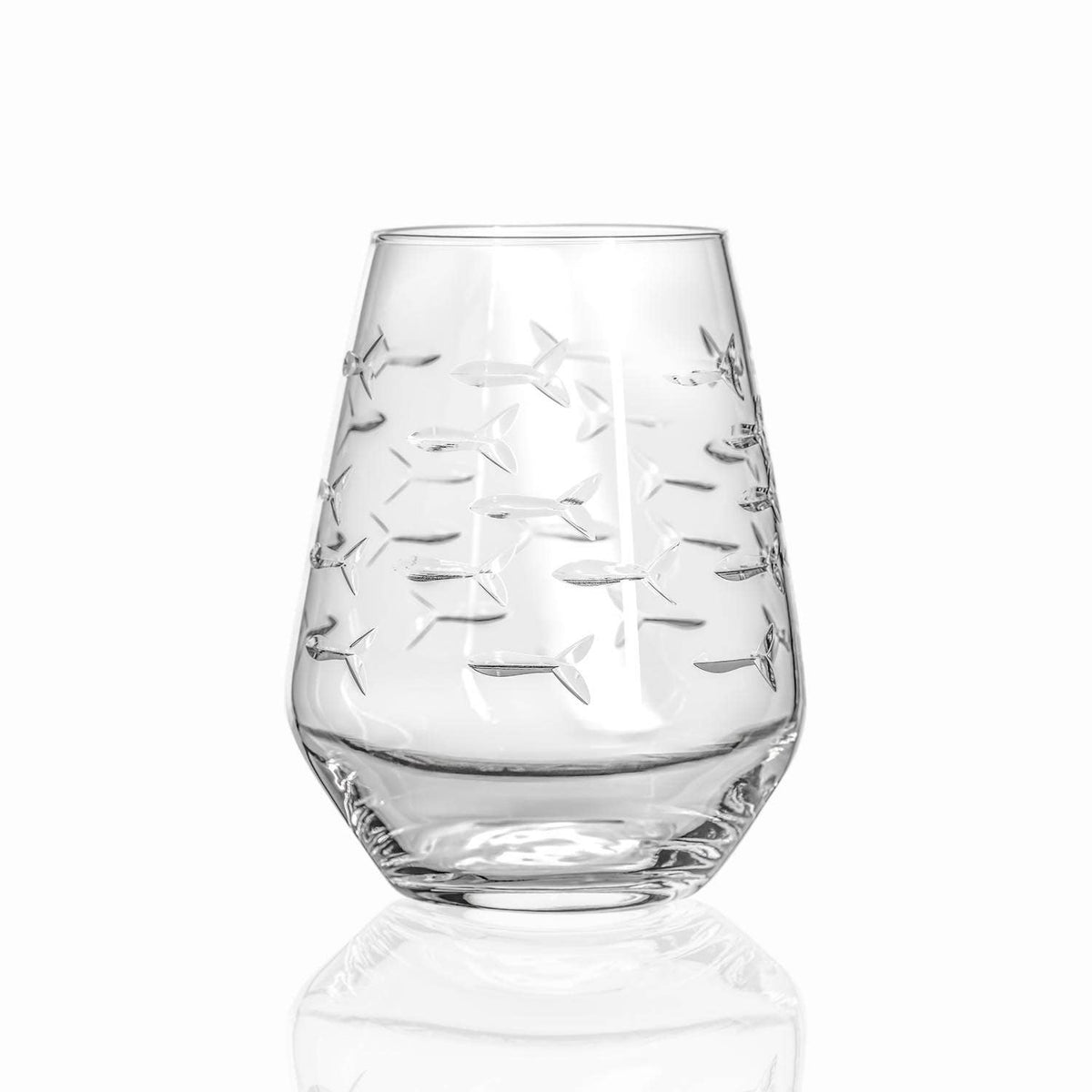 Fish Etched Stemless Wine Glass by Rolf Glass