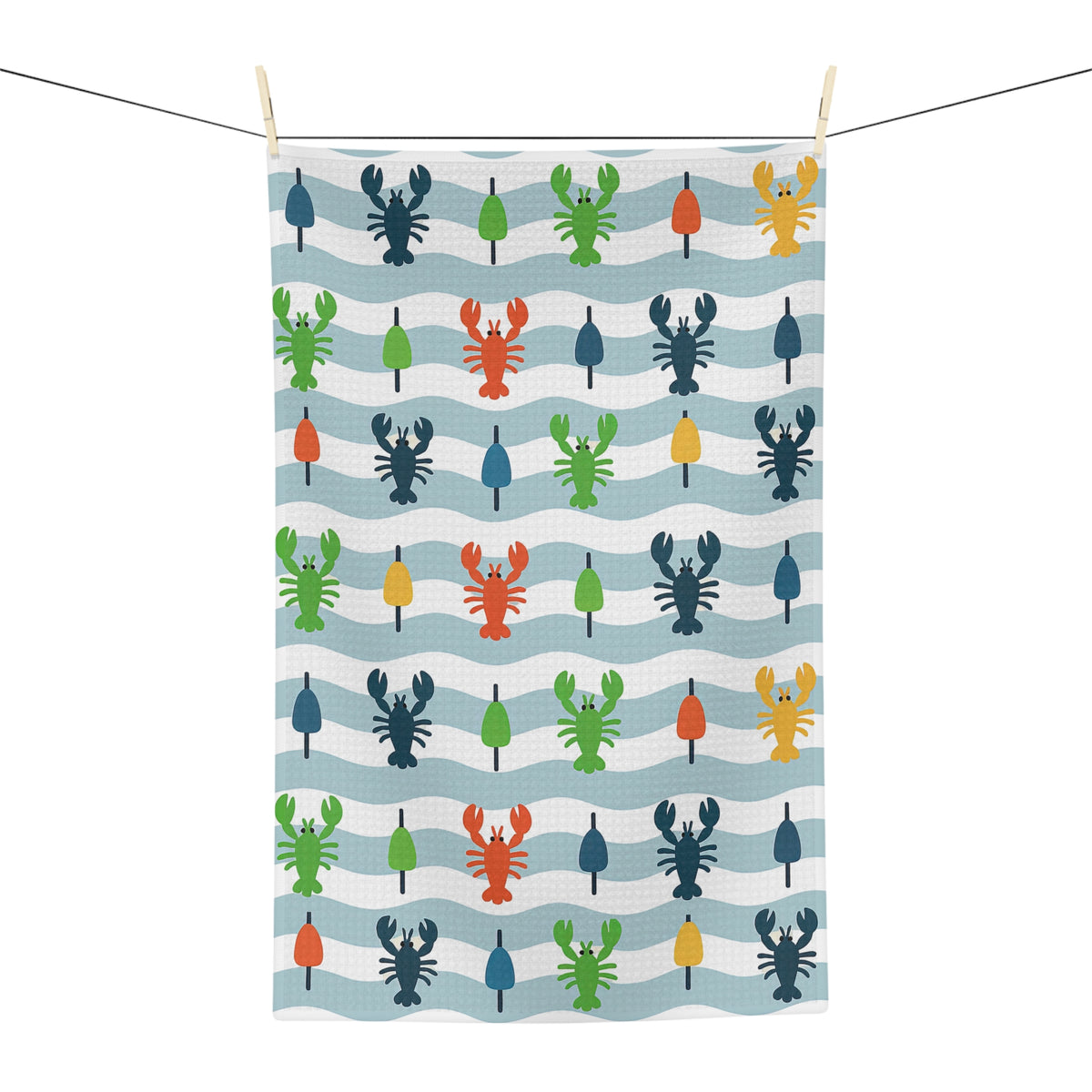 Colorful Lobster & Buoy Wave Microfiber Tea Towel by Maine Pottery Co.