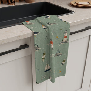 Maine Bird & Boat Microfiber Tea Towel — Coastal Nautical Kitchen Towel by Maine Pottery Co.