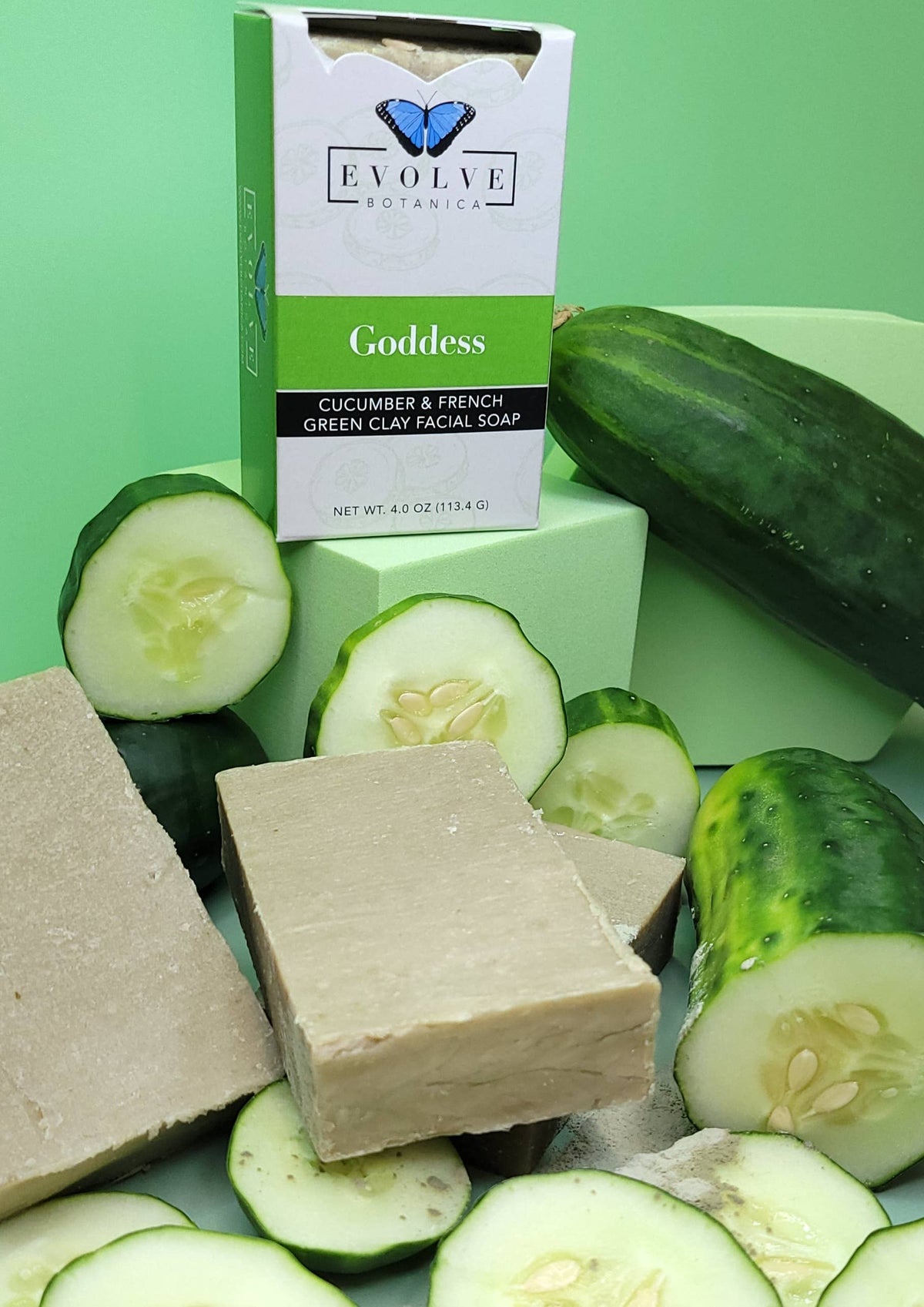 Natural Bar Soap - Goddess Cucumber & Green Clay Facial Soap by Evolve Botanica