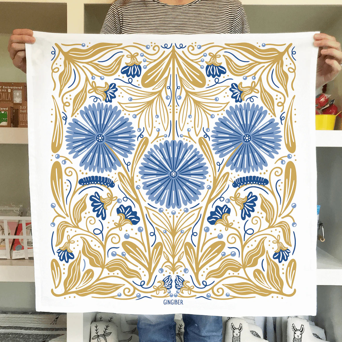 Blue Caterpillar Tea Towel by Gingiber