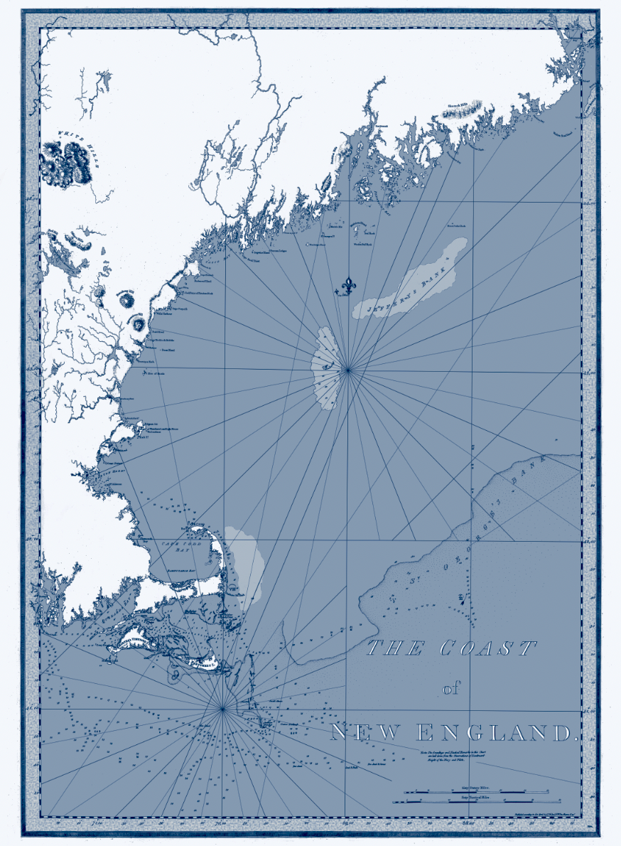 Coast of New England 1776 Cyanotype - unframed by Kyle Allison