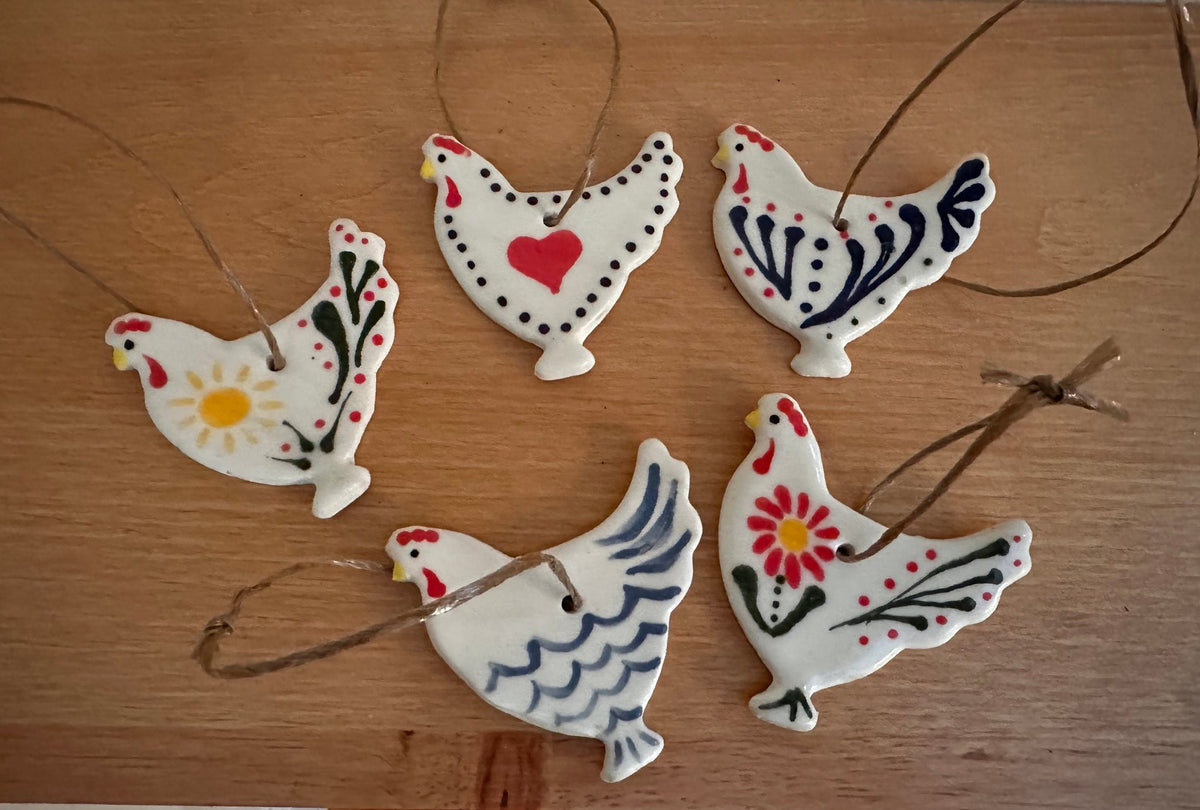Folk Art Hens - Ornaments