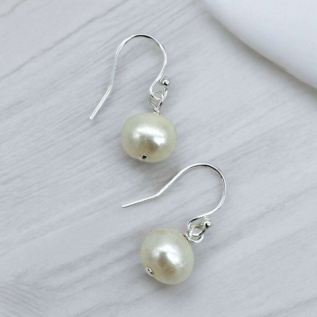 White Pearl Earrings by Nance Trueworthy