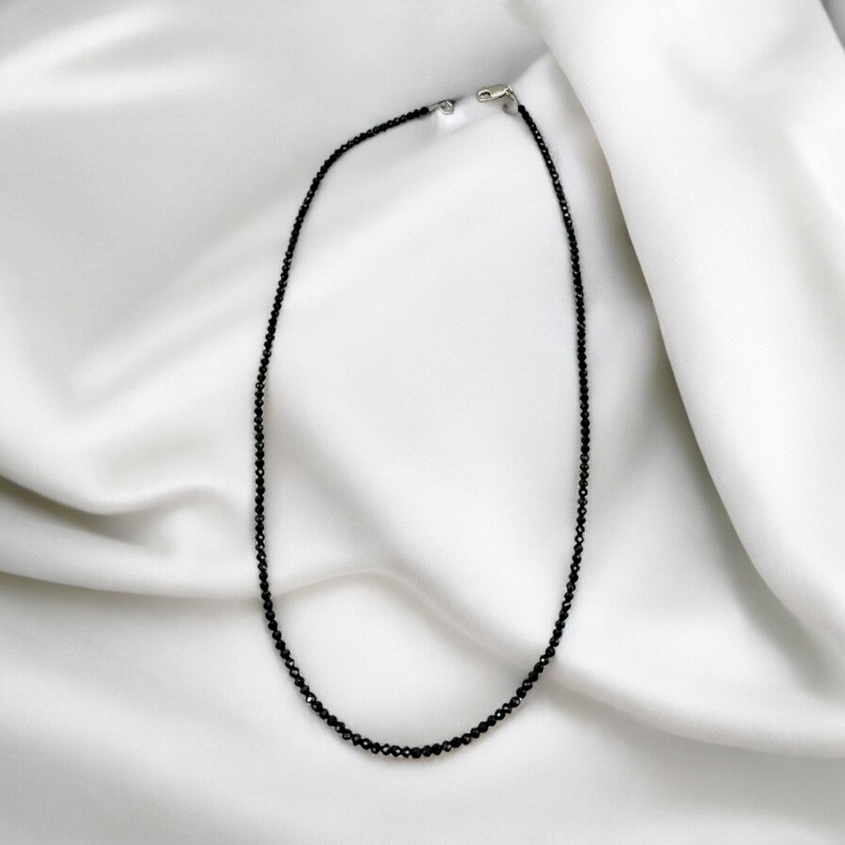 Strand Faceted Tiny Black Spinel Necklace by Nance Trueworthy