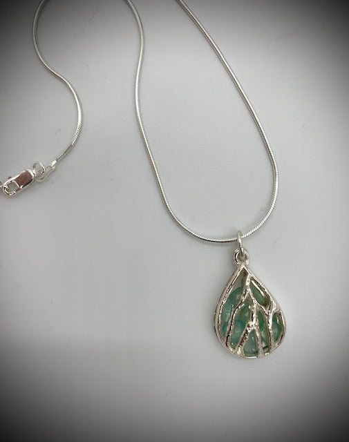 Coral Teardrop and Aqua Chalcedony Necklace Jewelry by Edgecomb Potters