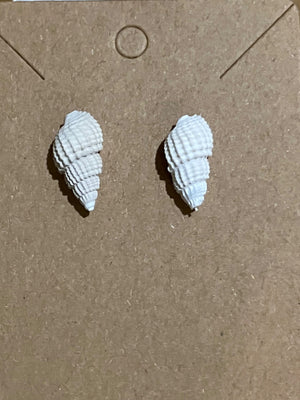 White spiral snail stud earrings by Tonya Arnold