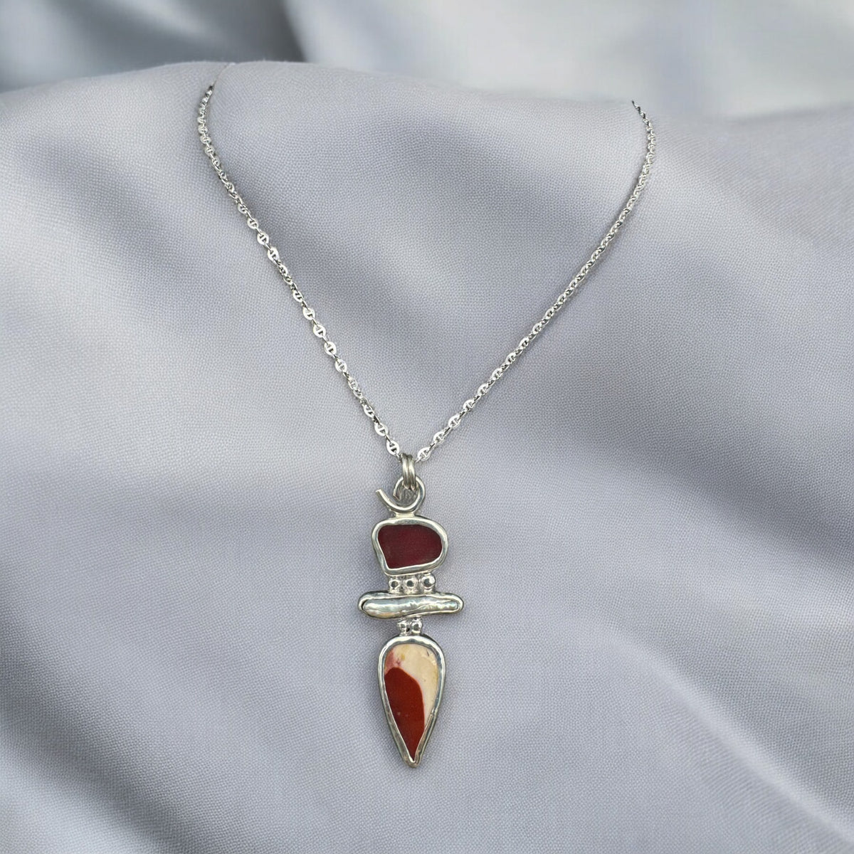 Sea Glass Pearl Mookite Sterling Necklace by Morgan McGeehan Designs