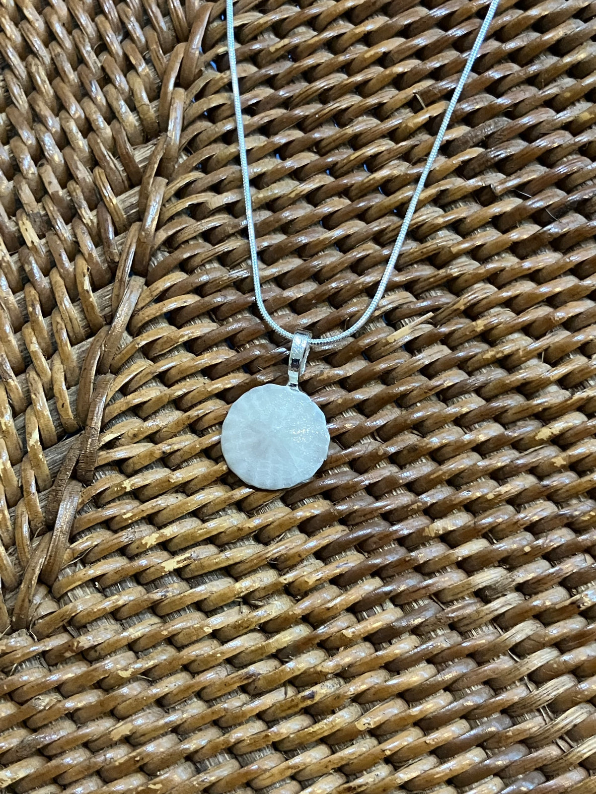 Sand dollar necklace- tiny grey by Tonya Arnold