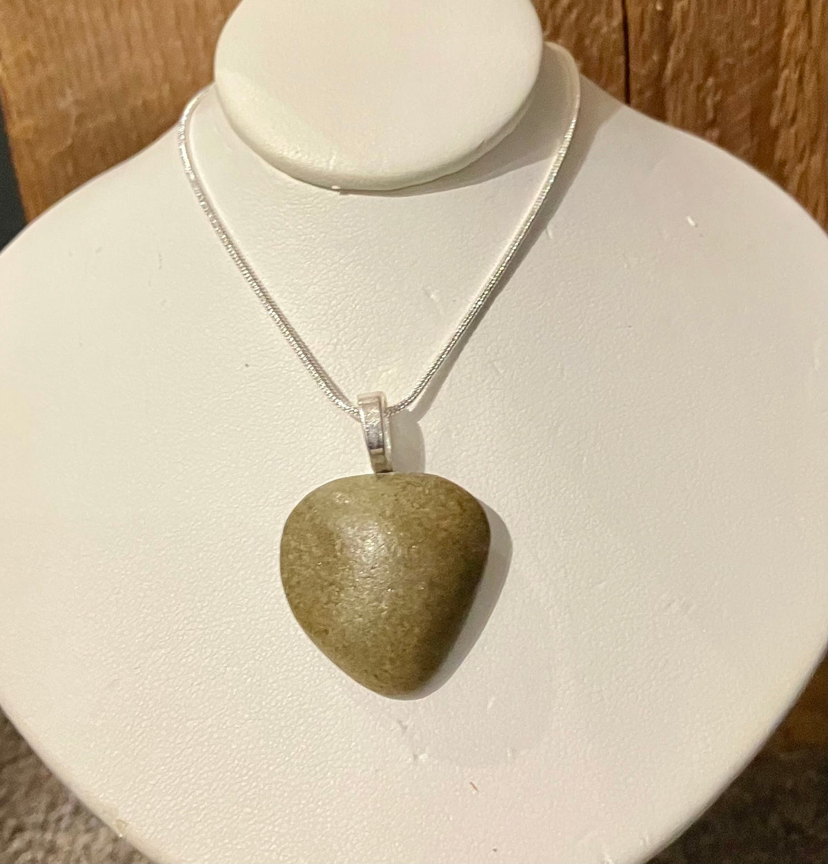 Heart stone necklace small-dark clay colored by Tonya Arnold