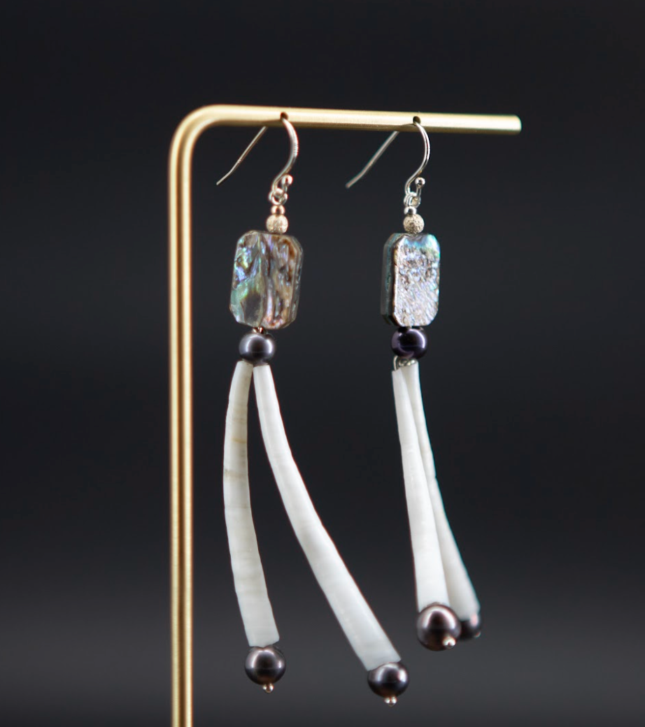 Abalone Paua Geo and Peacock Pearl Earrings by Joe Foster