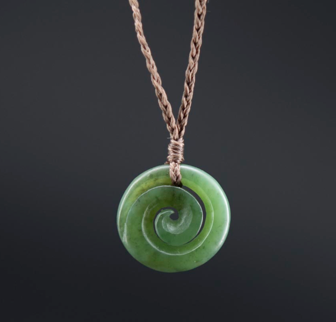 Green Wyoming Nephrite Jade Koru Necklace by Joe Foster
