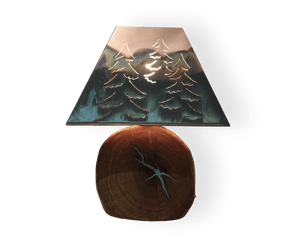 Washed Green Tree Copper Shade/Mesquite Base Lamp Lighting by Edgecomb Potters