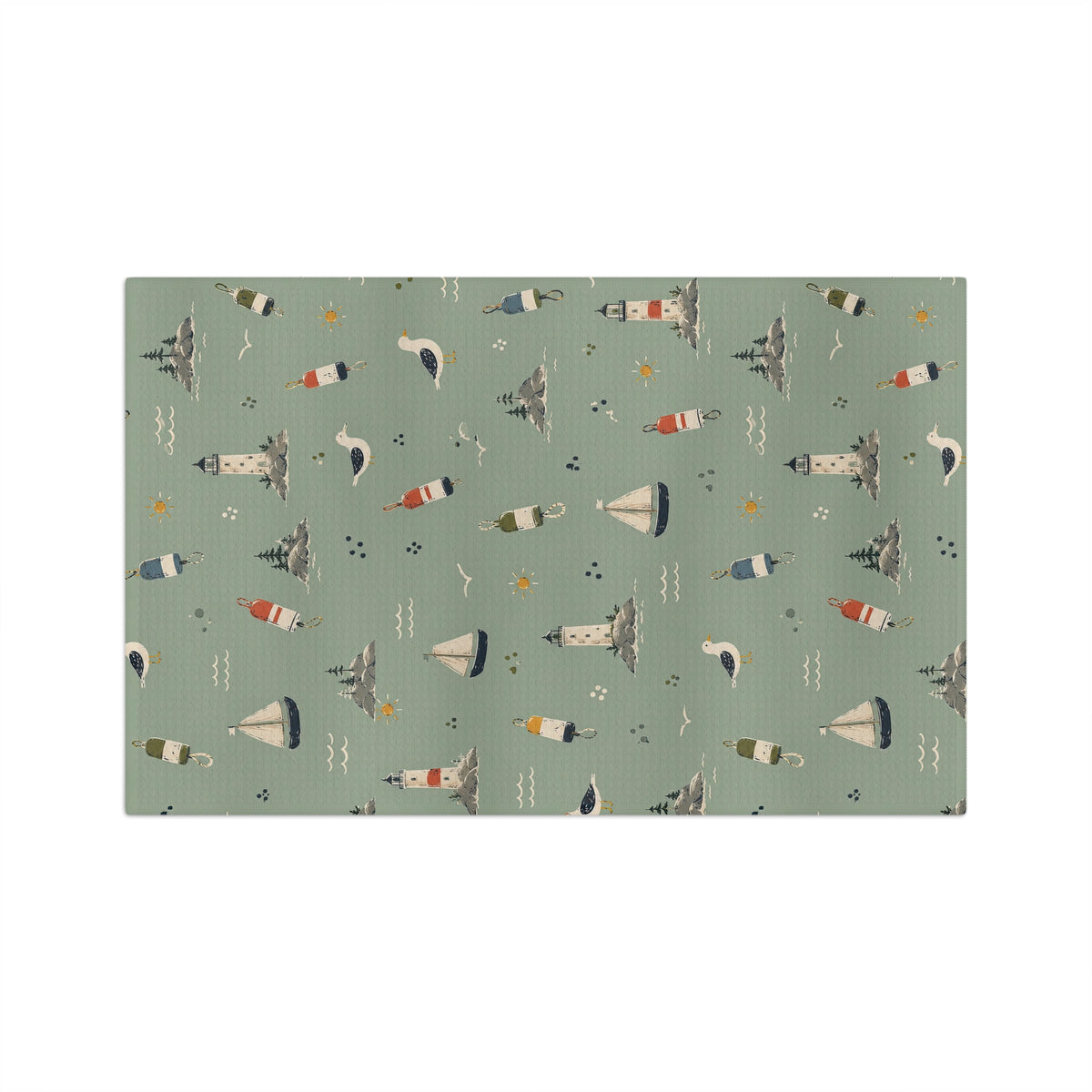 Maine Bird & Boat Microfiber Tea Towel — Coastal Nautical Kitchen Towel by Maine Pottery Co.