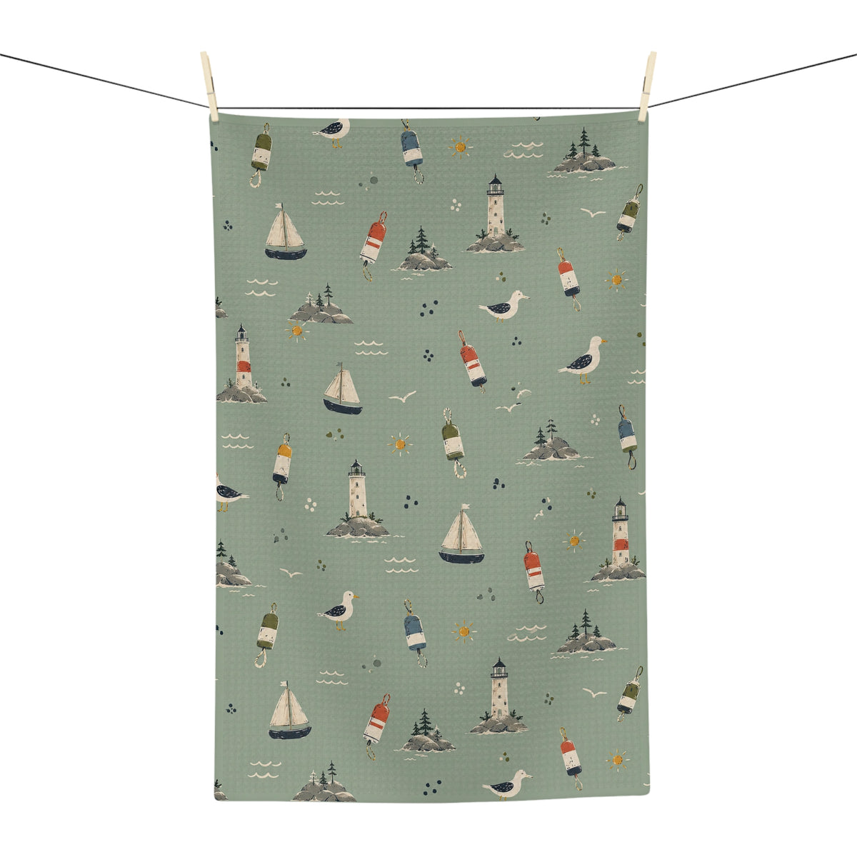 Maine Bird & Boat Microfiber Tea Towel — Coastal Nautical Kitchen Towel by Maine Pottery Co.