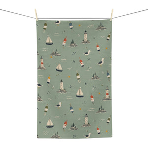Maine Bird & Boat Microfiber Tea Towel — Coastal Nautical Kitchen Towel by Maine Pottery Co.