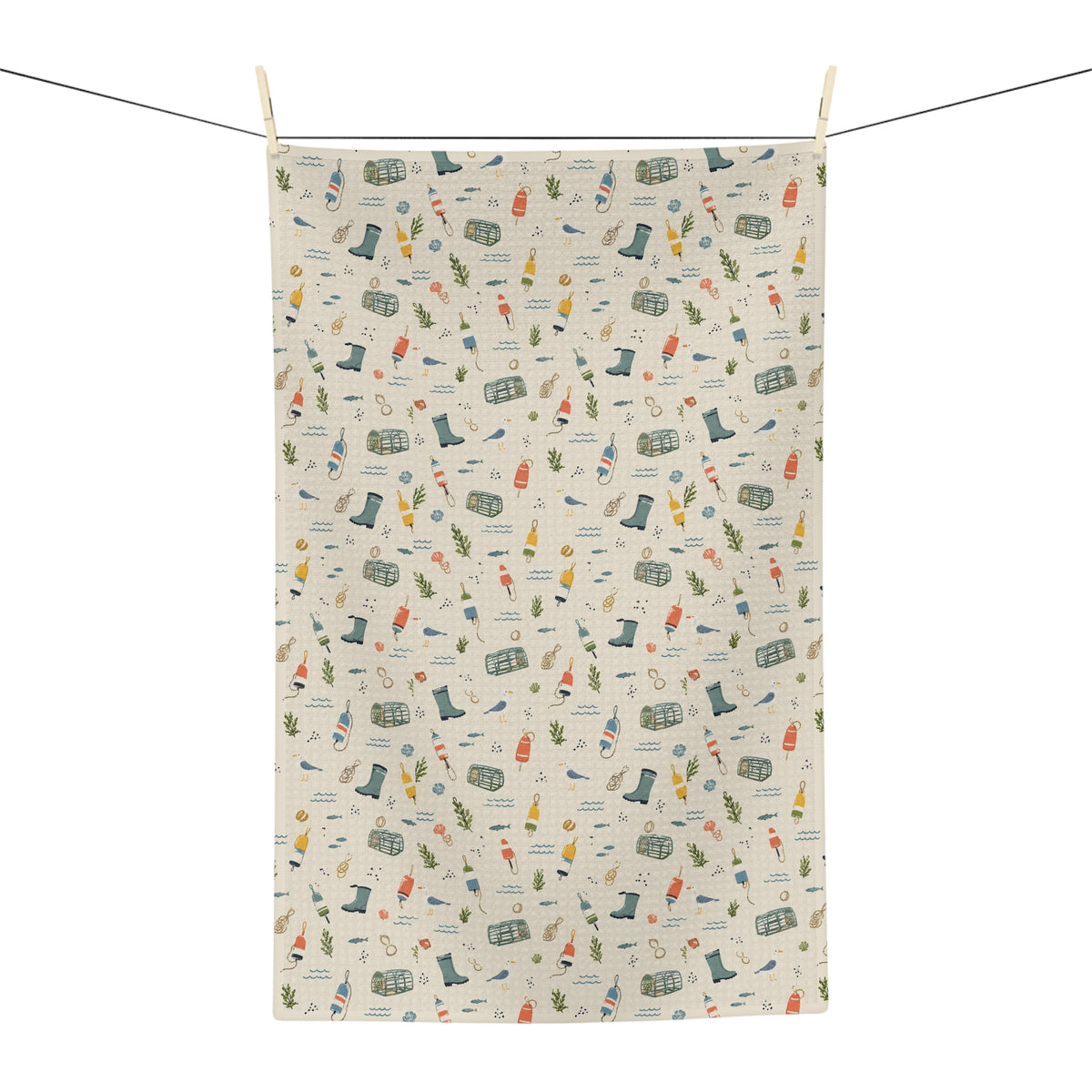 Coastal Harbor Tea Towel — Maine Dockside Kitchen Microfiber by Maine Pottery Co.