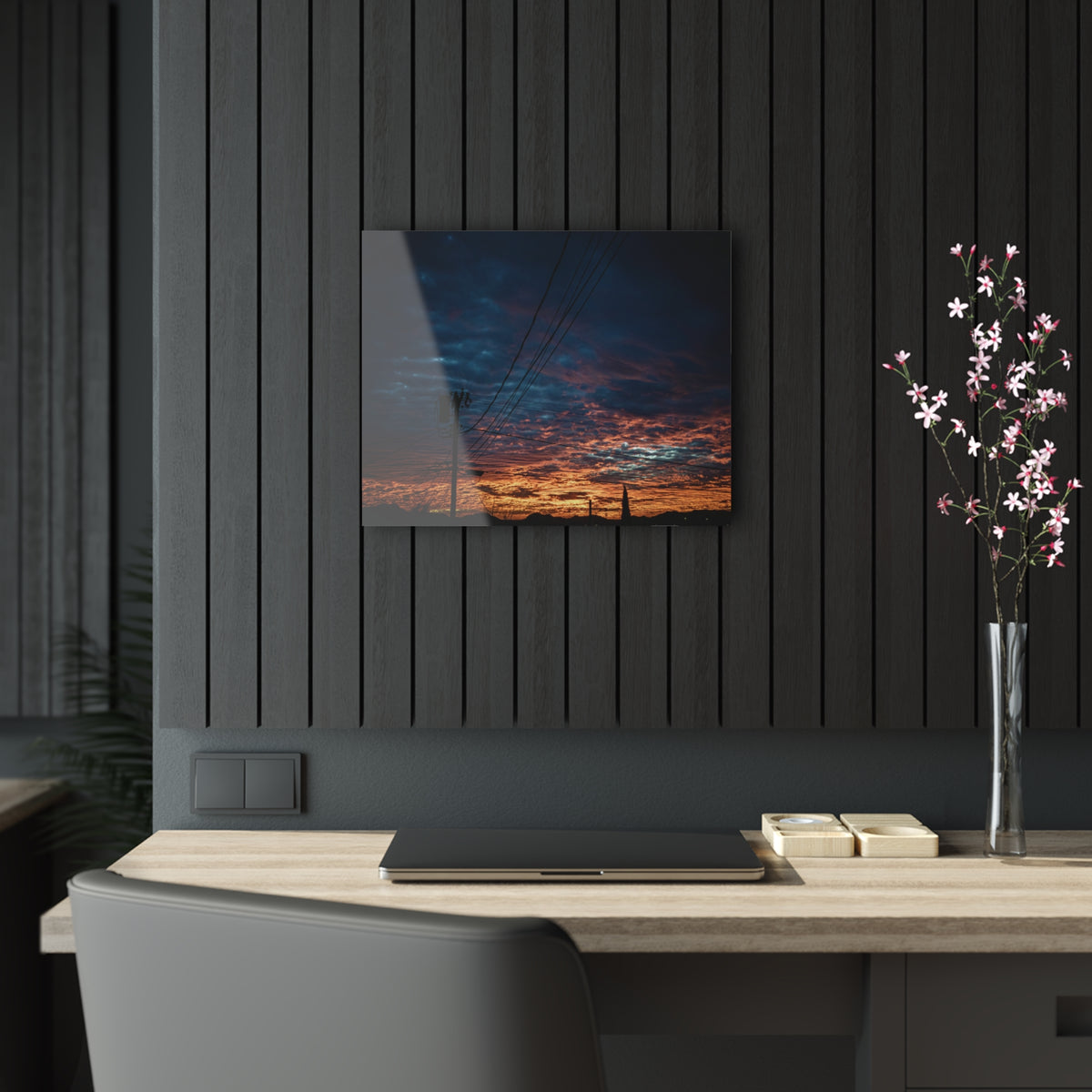 Sunset On A Wire,  Acrylic Print by Printify