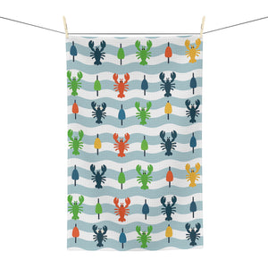 Colorful Lobster & Buoy Wave Microfiber Tea Towel by Maine Pottery Co.