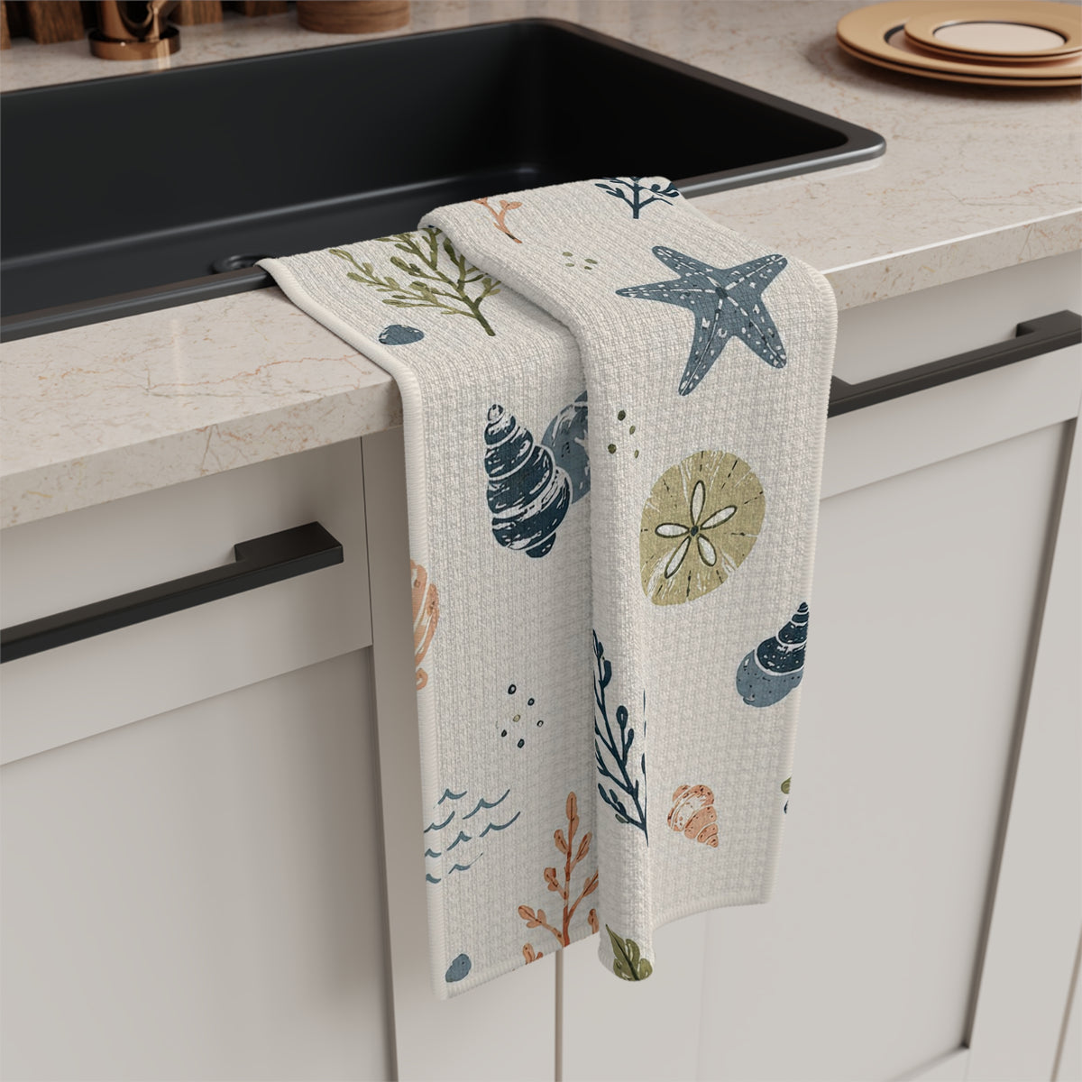 Maine Dockside Microfiber Tea Towel — Coast Sea Life Kitchen Towel by Maine Pottery Co.