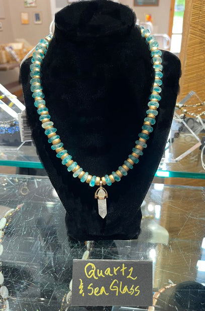 Quartz and Seaglass Necklace by Bill Stonebreaker