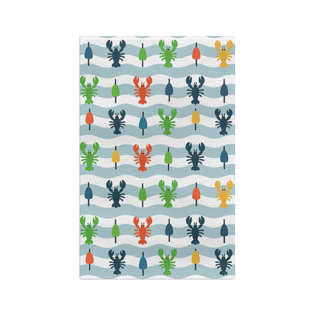 Colorful Lobster & Buoy Wave Microfiber Tea Towel by Maine Pottery Co.