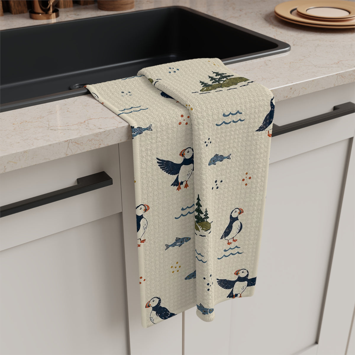 Puffin Maine Microfiber Tea Towel — Coastal Bird Kitchen Towel by Maine Pottery Co.