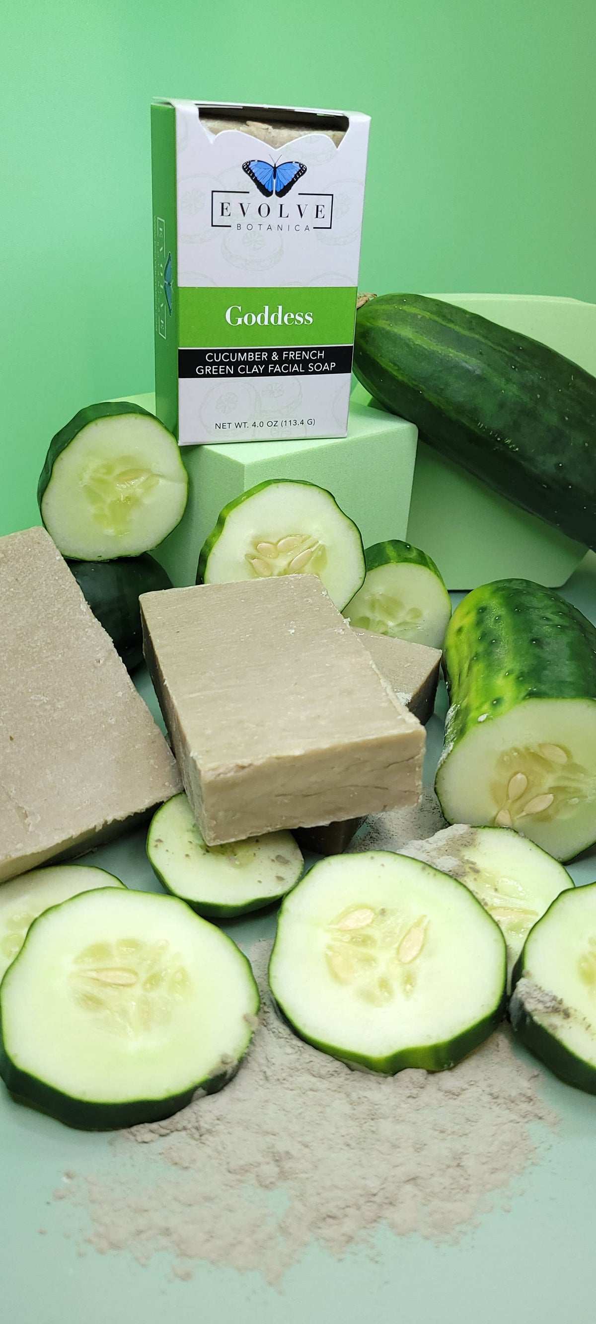 Natural Bar Soap - Goddess Cucumber & Green Clay Facial Soap by Evolve Botanica