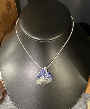 Sailing blue sea glass shell w/wire by Tonya Arnold
