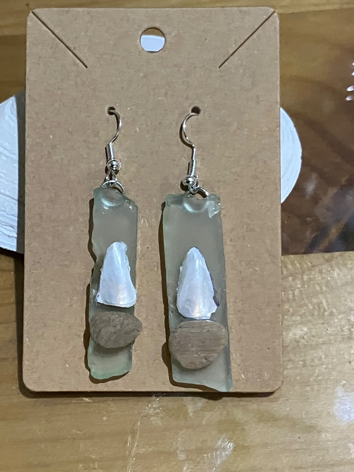 Sailing earrings pale green seaglass by Tonya Arnold