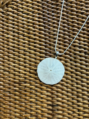 Sand dollar necklace silver cord- white by Tonya Arnold