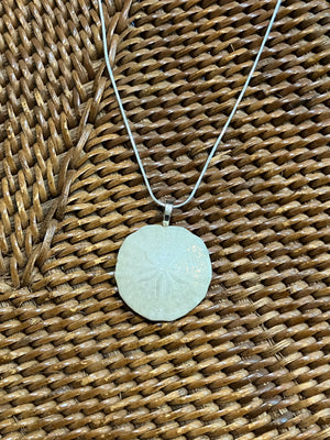 Sand dollar necklace silver cord- white by Tonya Arnold