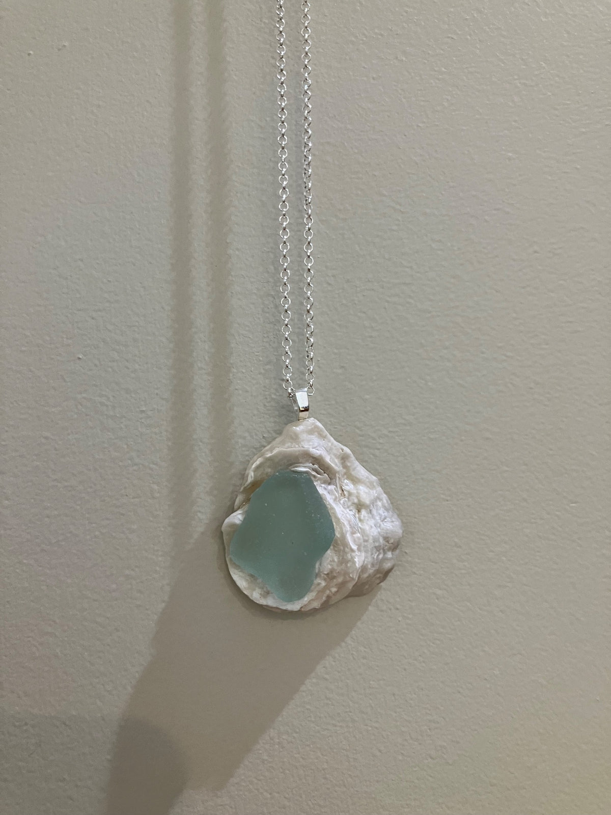 Necklace - wh oyster green seaglass by Tonya Arnold