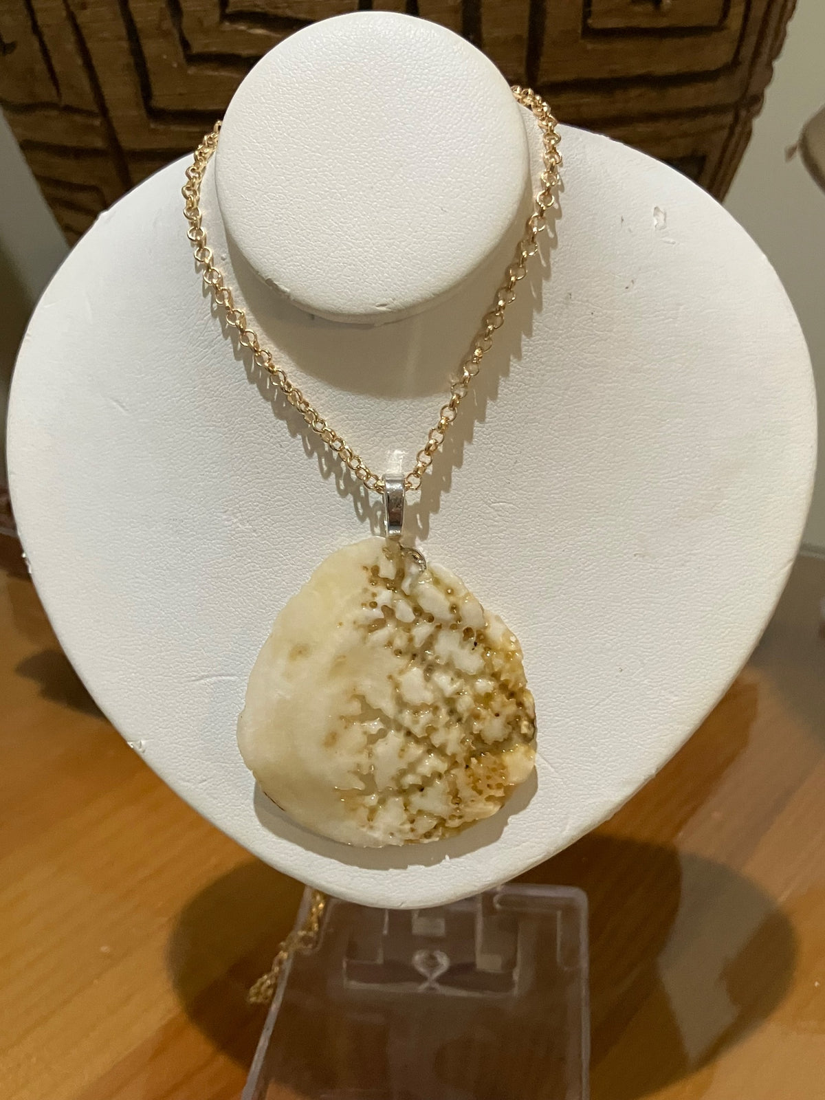 Necklace - Coral on shell by Tonya Arnold