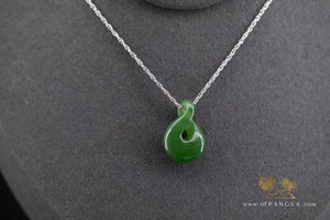 Pikorua Twist - Cassiar Nephrite Jade - British Columbia - Italian Sterling Silver Chain by Joe Foster