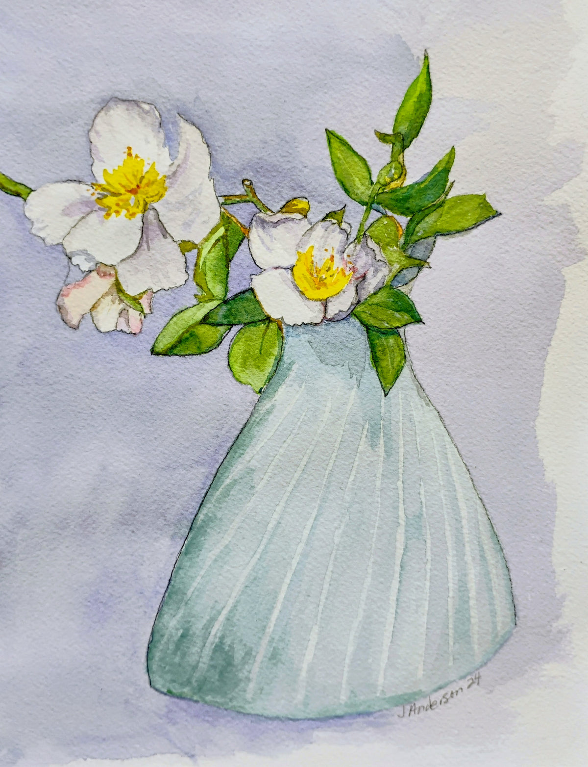 Cherokee roses in Pale Vase by Joyce Maura Anderson