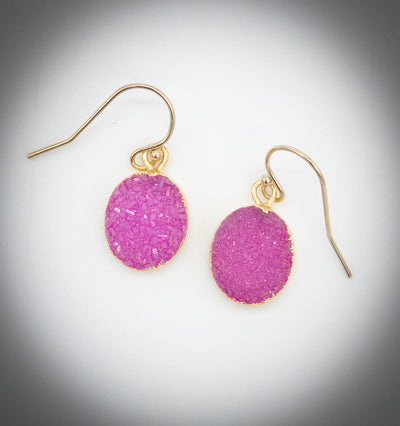 Oval Pink Druzy Earrings Jewelry by Edgecomb Potters