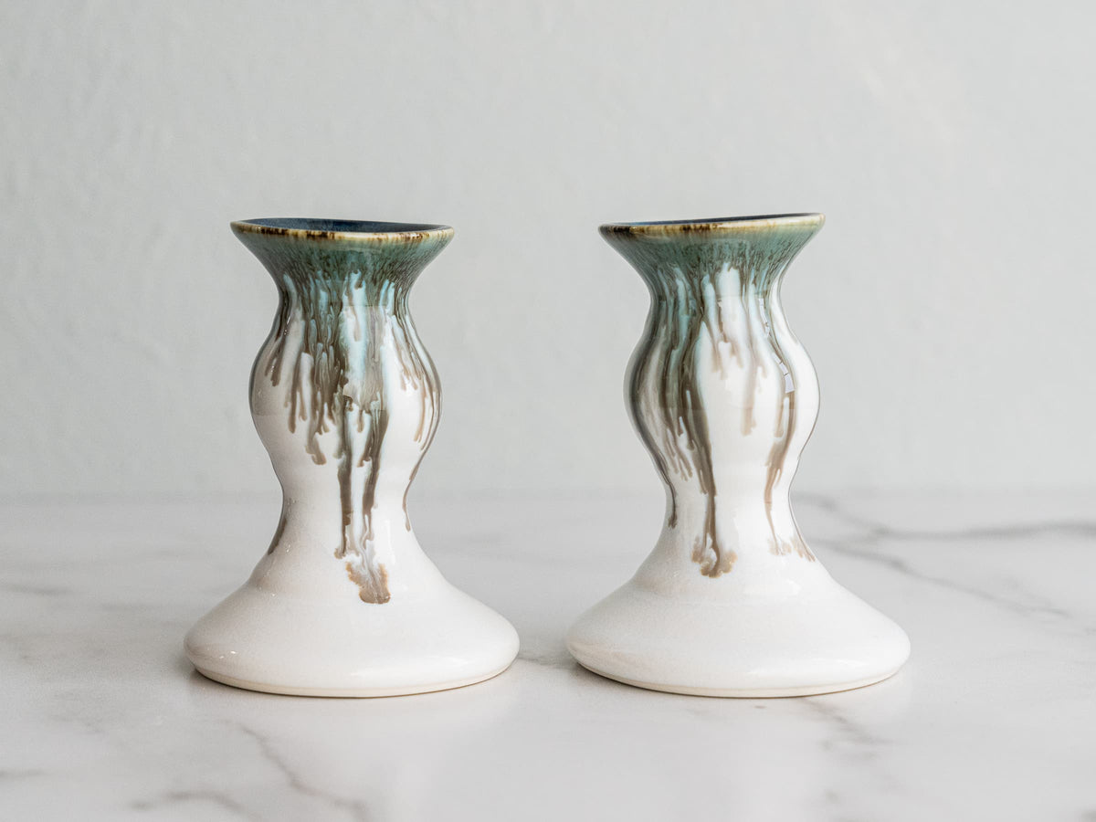 Candlesticks Short, pair Pottery by Edgecomb Potters
